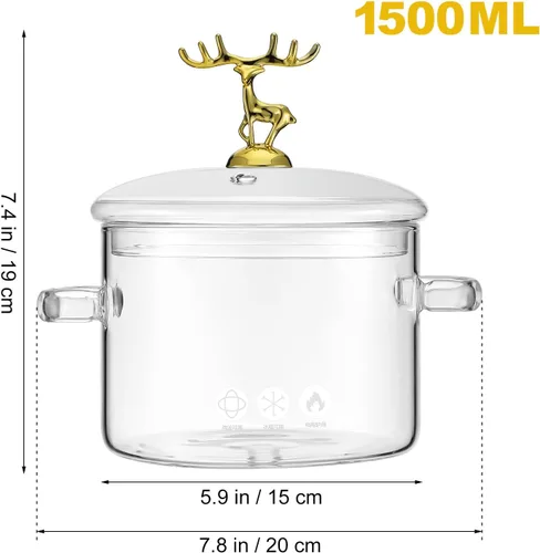 Miniatura 9 de Vaguelly Olla de sopa de vidrio de borosilicato de 7.87 pulgadas de alto con tapa estilo alce resistente al calor para cocina en el hogar, cocina