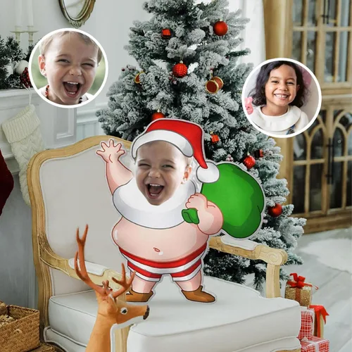 Drawelry Almohada de Navidad con foto de cara personalizada: divertido y lindo Papá Noel animales impresión 3D retrato personalizado imagen almohada