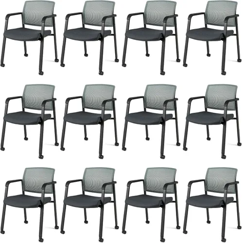 Miniatura 14 de Giantex Juego de 2 sillas de sala de espera, sillas de escritorio de oficina con ruedas de poliuretano, reposabrazos, silla apilable para oficina