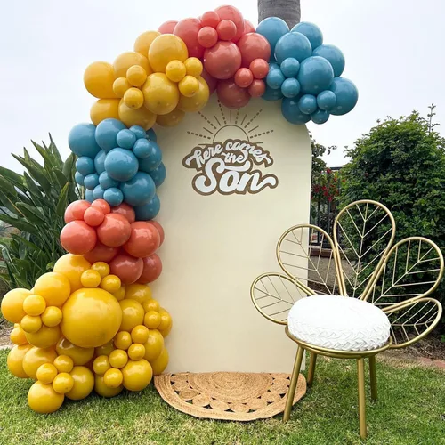 Miniatura 5 de Here Comes the Son - Kit de Guirnalda de Arco de Globos 147 Piezas Globos Boho Retro Azul Polvoriento Naranja Quemado Amarillo Mostaza para Baby