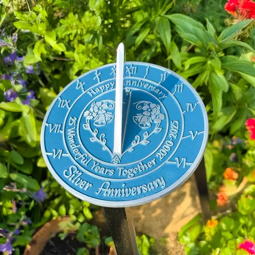 Miniatura 7 de Regalo de reloj de sol de aniversario para el 25 aniversario de boda de plata en 2025 – Decoración del hogar de metal reciclado o idea de regalo