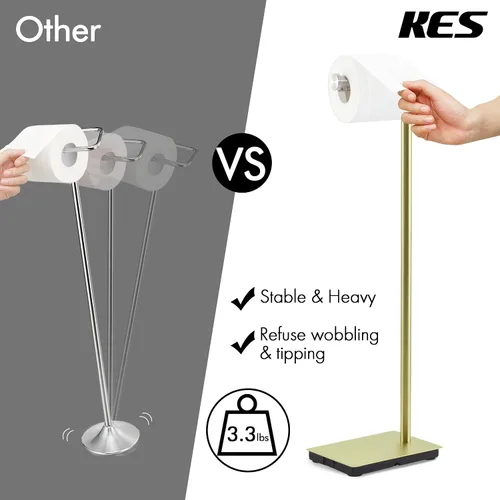 Miniatura 5 de KES Portarrollos de papel higiénico dorado de 26.2 pulgadas, soporte de papel higiénico para baño, SUS304 de acero inoxidable dorado cepillado