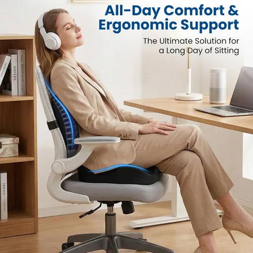 Miniatura 2 de Cojín de Asiento con Almohada de Soporte Lumbar para Silla de Oficina, Cojines de Espuma Viscoelástica Tamaño Extra Grande para Alivio del Dolor