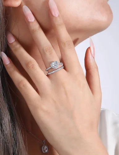 Miniatura 4 de JALOKIVI 1.4CT 925 Sterling Silver Engagement Rings for Women Heart Cut Halo Cubic Zirconia Promise Rings for Her Size 4-12
