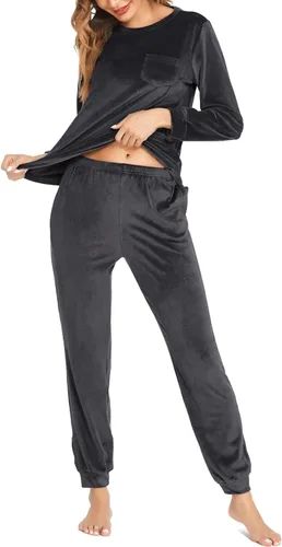 Miniatura 2 de Ekouaer Conjunto de pijama de manga larga para mujer, ropa de dormir suave de 2 piezas de terciopelo con bolsillos