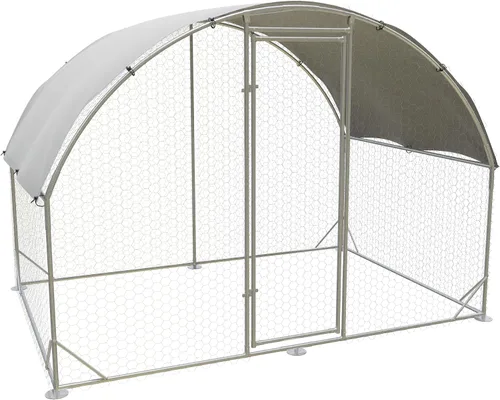 Miniatura 7 de Gallinero de metal grande, refugio para gallineros al aire libre con cubierta resistente al agua y anti-UV, techo de cúpula para aves de corral
