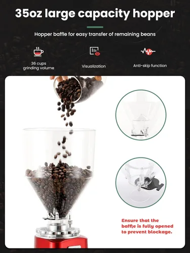 Miniatura 6 de Huanyu Molinillo de café de rebabas, rebaba plana de acero inoxidable, 19 ajustes de molienda precisos, capacidad de 35 onzas y dosis doble para 019