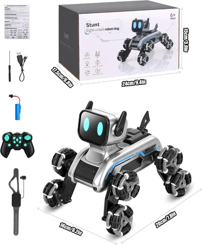 Miniatura 9 de HuiJuKeJi Robot interactivo para perros de acrobacias a control remoto, detección de gestos y autos de control remoto de 2.4 GHz, ruedas mecánicas