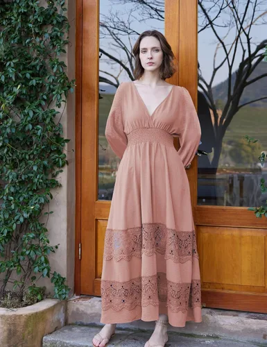 Miniatura 69 de Vestido largo de encaje para mujer de manga corta y cuello en V, vestido de fiesta estilo bohemio con cintura fruncida, vestido bohemio para mujer