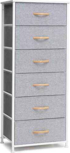 Crestlive Products Torre de Almacenamiento Dresser Alta - Marco de Acero Resistente, Superficie de Madera, Contenedores de Tela de Fácil Extracción,