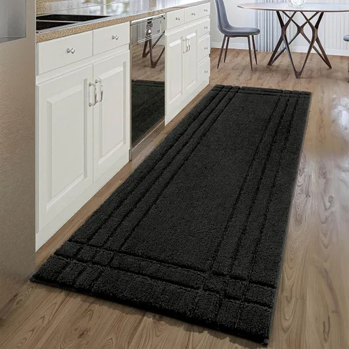 Miniatura 12 de Alfombras de baño negras, pequeñas alfombras de baño antideslizantes, alfombra de baño suave y peluda lavable para bañera y ducha, 18x24