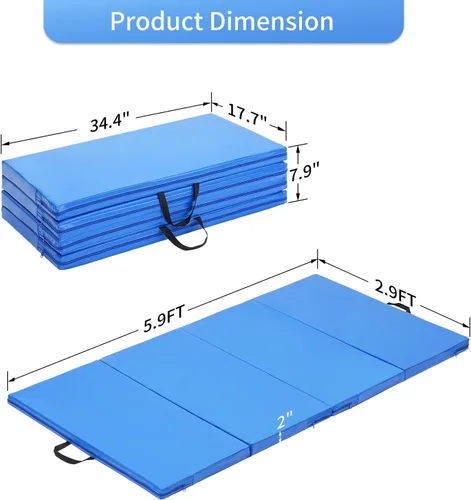 Miniatura 6 de ZENOVA Tapete de yoga plegable, tapete de gimnasia de 2 pulgadas de grosor para hombres y mujeres, tapete de gimnasio con asa para yoga, pilates