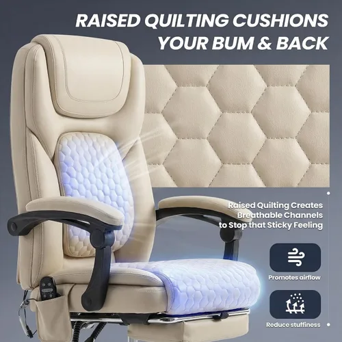 Miniatura 6 de MALOL Silla de oficina de masaje grande y alta de 300 libras, calefacción dirigida de 3 niveles a 149.0 °F, silla de escritorio de cuero de fácil