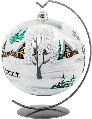 Miniatura 11 de Adorno navideño de capilla azul con soporte, bola de vidrio soplado polaco pintada a mano, bola extra grande de 8 pulgadas/200mm, adorno de fe eterna
