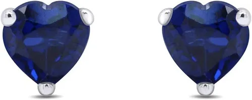 Miniatura 2 de Pendientes de tuerca de piedra natal de imitación en forma de corazón en oro blanco de 14 quilates sobre plata de ley