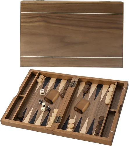 GSE Games & Sports Expert Set de Juego de Mesa de Backgammon Plegable de Madera Magnética Premium con Incrustaciones, Juego de Mesa Portátil de
