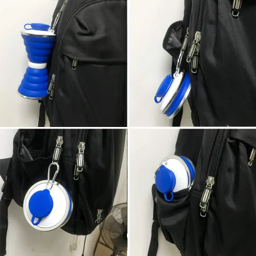 Miniatura 7 de Collapsible Water Bottle, Camping Cup With Carabiner, Reuseable Silicone Foldable Leak Proof Portable Sports Travel Water Bottles For Outdoor, Azul