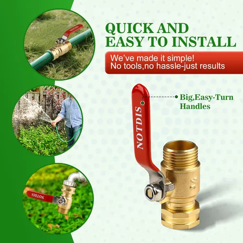 Miniatura 2 de Válvula de cierre de manguera de jardín de latón con diseño de flujo completo - Conector GHT de servicio pesado de 3/4", mango de acero inoxidable