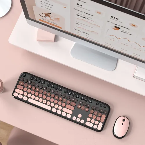 Miniatura 57 de KNOWSQT Combo de teclado y ratón inalámbrico, teclados lindos de tamaño completo estilo máquina de escribir 2.4G azul colorido - receptor USB Plug