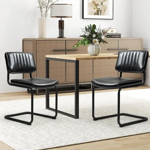 Miniatura 6 de Juego de 2 sillas de comedor voladizas, sillas de comedor modernas de mediados de siglo con patas de metal negro, sillas de cocina tapizadas