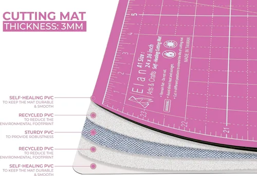 Miniatura 3 de Alfombrilla de Corte Elan A3 Rosa y Púrpura, Alfombrilla de Corte Autorreparable 30,5 x 46 cm, Tabla de Corte de Manualidades Rosa de 5 Capas, Tabla