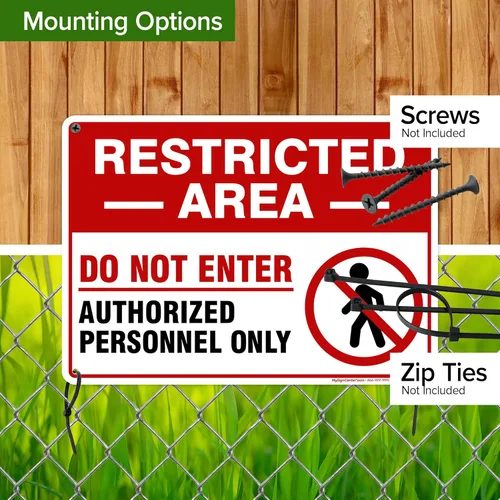 Miniatura 5 de Cartel de área restringida "Restricted Area Do Not Enter Authorized Personnel Only" [Texto en inglés], de aluminio, anti-óxido, de 10x14 pulgadas