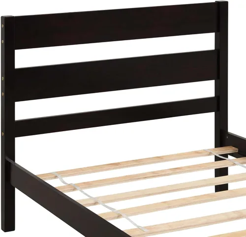 Miniatura 7 de Base de cama de plataforma de madera de tamaño individual con cabecera y estribo de estilo moderno, marco de cama de madera con patas de soporte