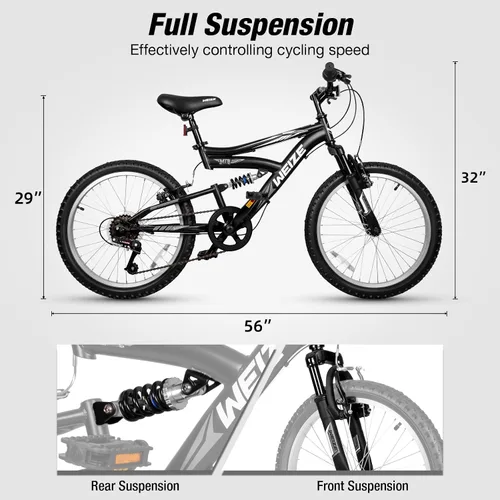 Miniatura 2 de Bicicleta de montaña para niños WEIZE, bicicletas de 20 y 24 pulgadas para niños de 6 a 14 años, para niños y niñas, con suspensión doble completa