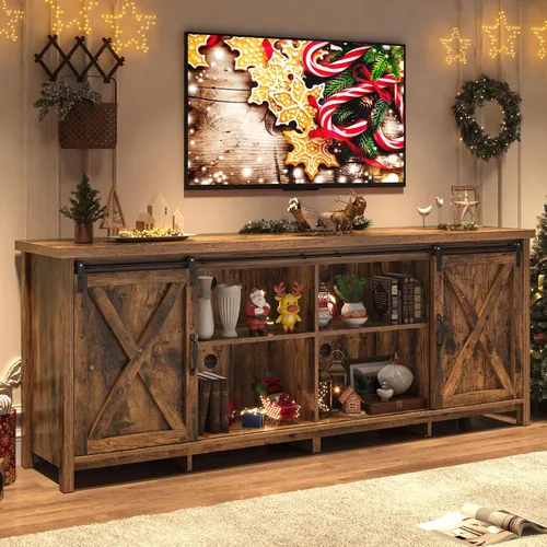 Miniatura 10 de Soporte de TV de granja para TV de 65 pulgadas con puerta corrediza de granero, centro de entretenimiento de madera rústica, gabinete de consola