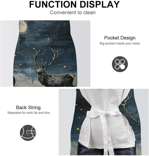 Miniatura 6 de MUSM Apron for Adults - 27.6 X 31.5 Inch, Heavy-Duty Polyester Aprons with Two Large Pockets, Waterproof Painting Under Moonlight Kitchen Apron for