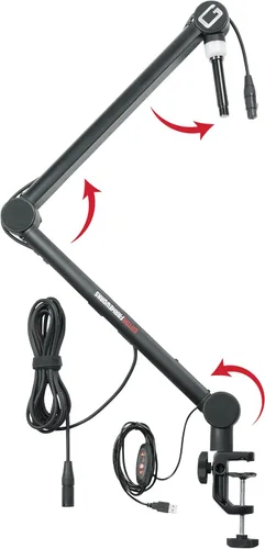 Miniatura 20 de Gator Frameworks - Soporte para micrófono de transmisión montado en escritorio Deluxe para podcasts y grabación; cable XLR integrado, (GFWBCBM3000)