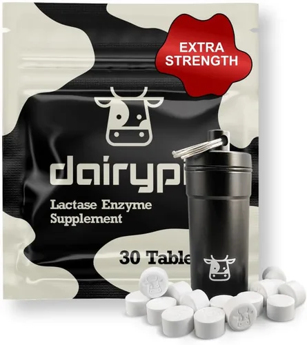 DairyPill Enzima lactasa 18,000 FCC por pastilla, 30 unidades, solución para intolerancia a la lactosa, portátil, fácil de tragar, conservante y sin