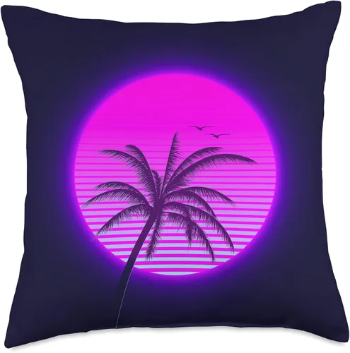 Miniatura 5 de Vaporwave 80s Retro Palm Tree Sunset Synthwave - Cojín de 15.7 x 15.7 in, multicolor