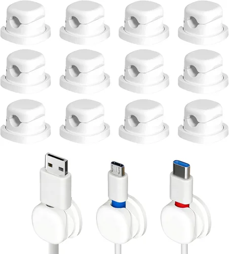 Miniatura 10 de Soporte de cable giratorio para mesita de noche, clips magnéticos giratorios de 360°, organizador de cable adhesivo fuerte para teléfono, hogar