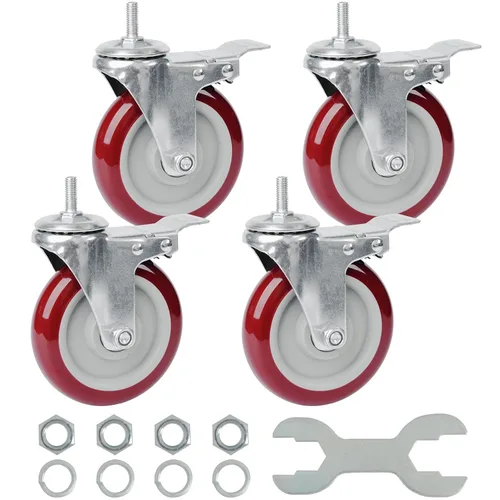 Miniatura 19 de Finnhomy Ruedas giratorias de 2 pulgadas, ruedas de vástago roscado resistentes de 3/8 a 16 x 1 con freno, juego de 4 ruedas de poliuretano de alta