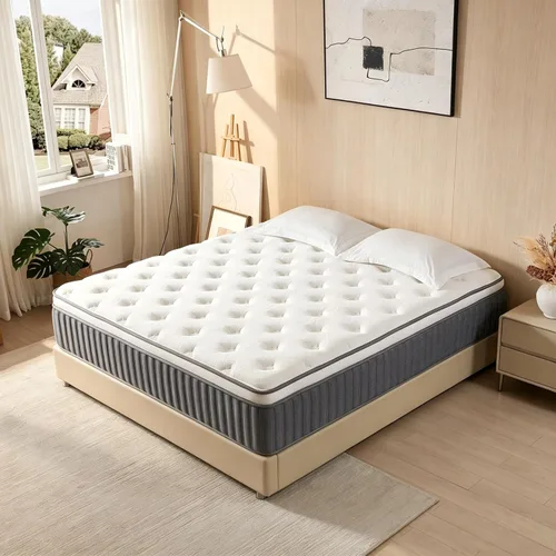 Miniatura 10 de Colchón King híbrido tamaño King de 14 pulgadas con espuma viscoelástica y resortes individuales para aislamiento de movimiento, alivio de presión