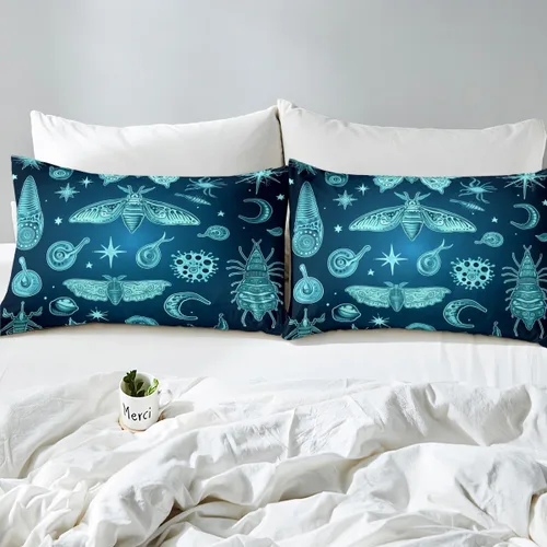 Miniatura 4 de Erosebridal Juego de ropa de cama color verde azulado tamaño individual, sábana bajera ajustable de polilla exótica Trippy Sun y Moon para niñas
