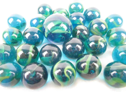 Miniatura 3 de ~ 25 canicas de vidrio tortuga marina azul/verde translúcido remolino estilo clásico paquete de juego (24 jugadores, 1 tirador) decoración/relleno