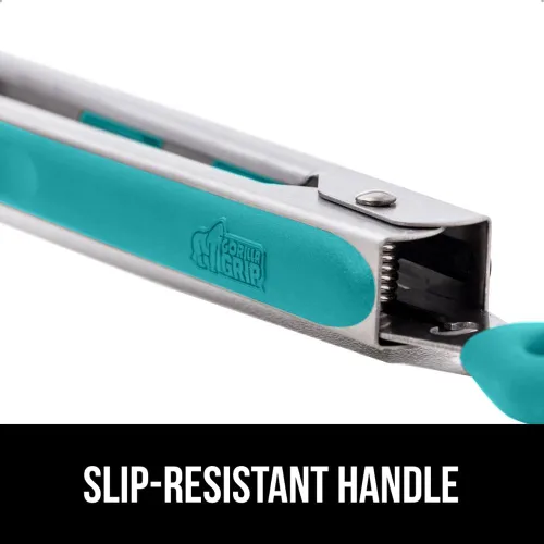 Miniatura 4 de GORILLA GRIP Pinzas de cocina de acero inoxidable resistentes al calor para cocinar, 9 + 12 pulgadas, juego de 2 pinzas para barbacoa, punta