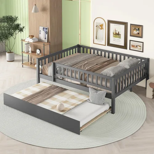 Miniatura 14 de Harper & Bright Designs Sofá cama de tamaño individual con nido, marco de cama individual de madera para niños con rieles, no necesita somier, fácil