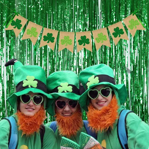 Miniatura 4 de CAVLA Cartel de arpillera de trébol con purpurina para el día de San Patricio, guirnalda de trébol verde con lazos, decoración de fiesta del día