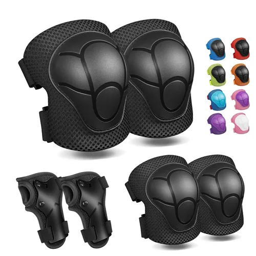 Miniatura 12 de Rodilleras para niños, rodilleras y coderas, conjunto de equipo de protección para niños y niñas con protectores de muñeca 3 en 1 para patinaje, Azul