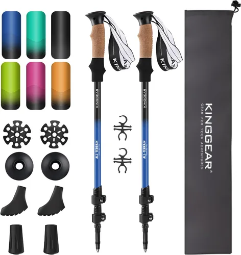 KINGGEAR Bastón nórdico de senderismo, TP1 Bastones de senderismo retráctiles ligeros de aluminio 7075, bastones de senderismo con bloqueo Azul