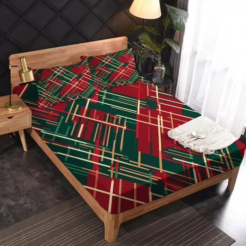 Miniatura 2 de Juego de sábanas tamaño individual: sábanas de Navidad, sábanas y fundas de almohada de Navidad rojo y verde, microfibra suave, bolsillo profundo