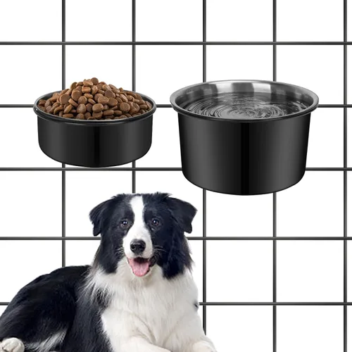 Miniatura 8 de Cuenco de agua para jaula de perro, 3 pzas cuencos de acero inoxidable para perros, cuenco de metal duradero antiderrames para mascotas para jaula