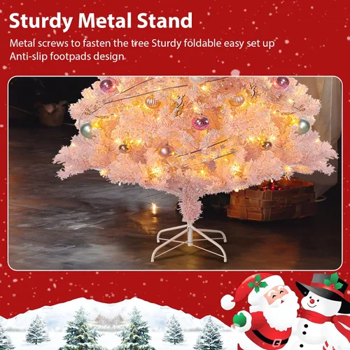 Miniatura 4 de Erivess Árbol de Navidad Artificial de 6 Pies, Árbol de Navidad con Nieve Artificial con 1000 Puntas de Rama, Bisagras de Metal y Base Plegable