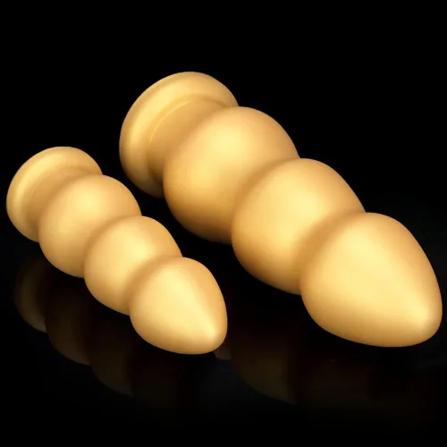 Miniatura 6 de Enchufe anal de cuentas anales gruesas doradas, consoladores de silicona líquida flexible, tapón anal vaginal de próstata para masaje, estimulación