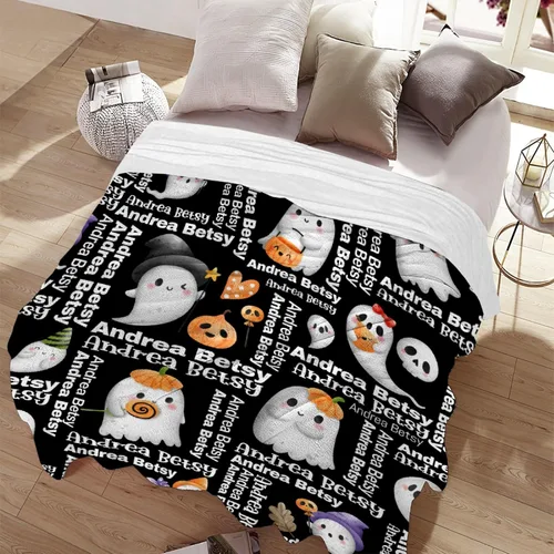 Miniatura 5 de Manta personalizada de fantasmas de Halloween, regalos para niñas, mujeres y niños, manta de forro polar ligera, espeluznante para niños, mantas