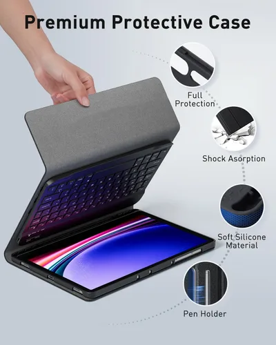 Miniatura 7 de TUNKARMOR Funda Teclado Para Samsung Galaxy Tab A8 10.5 Pulgadas 2022 2021 Soporte De Lápiz Incorporado Con Ratón - Negro