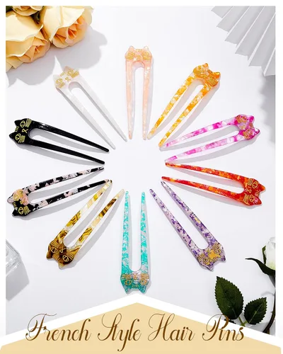 Miniatura 4 de Taiyin 10 piezas de horquillas francesas para mujer, en forma de U, para cabello largo, tenedores, pasadores de pelo de gato, 2 puntas para niñas
